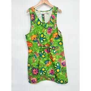 Vintage Center Aisle Tunic Top Mini Dress Medium Green Colorful‎ Hippie Flower